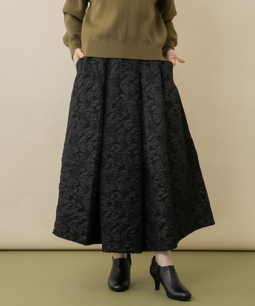 Paradise Picnic(パラダイスピクニック)の「Dignite collier ジャガードフレアスカート(スカート・レディース・アイボリー/ブラック/グリーン・FREE)」の8枚目の写真