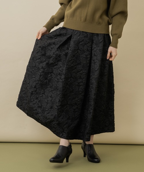 Paradise Picnic(パラダイスピクニック)の「Dignite collier ジャガードフレアスカート(スカート・レディース・アイボリー/ブラック/グリーン・FREE)」の9枚目の写真