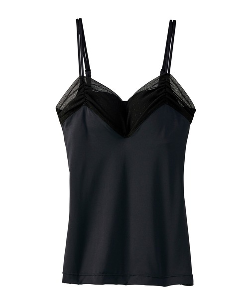 YU'NOW（ユナウ）の「【L字ワイヤーで谷間メイク/安定感◎】まる胸メイクのちゅるんブラキャミ【見えても◎ストラップ】【かわいいチュールデザイン】（インナーウェア/肌着・レディース・アイボリー/ブラック・S/M/L/LL）」の15枚目の写真