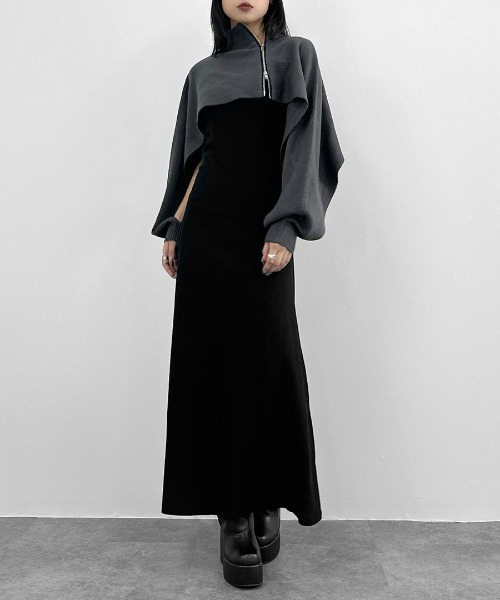 セール】【LVEU.】アシンメトリージップハイネックレイヤードニット