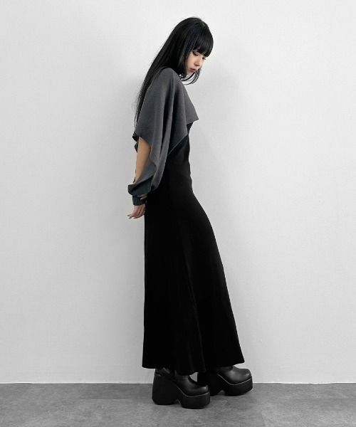 LVEU.】アシンメトリージップハイネックレイヤードニット / トップス