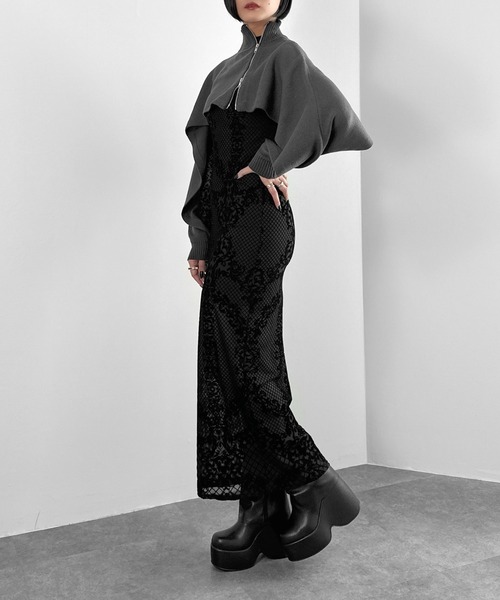 セール】【LVEU.】アシンメトリージップハイネックレイヤードニット