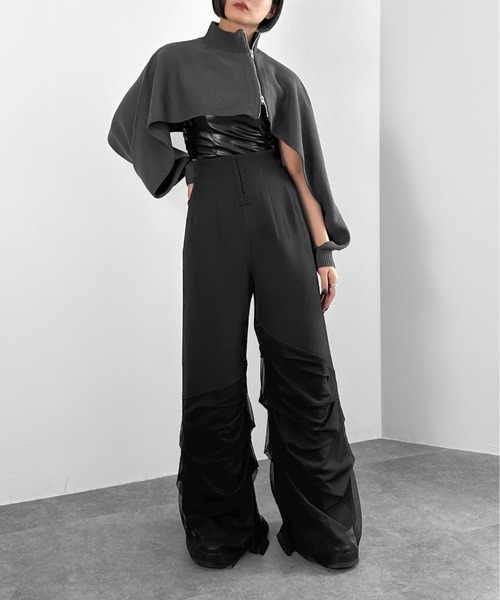 LVEU.（ラブユ.）の「【LVEU.】アシンメトリージップハイネックレイヤードニット / トップス ニット ダブルジップ 長袖 レイヤード ハイネック カットアウト クロップド ショート モノトーン モード ブラック チャコール（ニット/セーター・レディース・ブラック/チャコールグレー・FREE）」の13枚目の写真