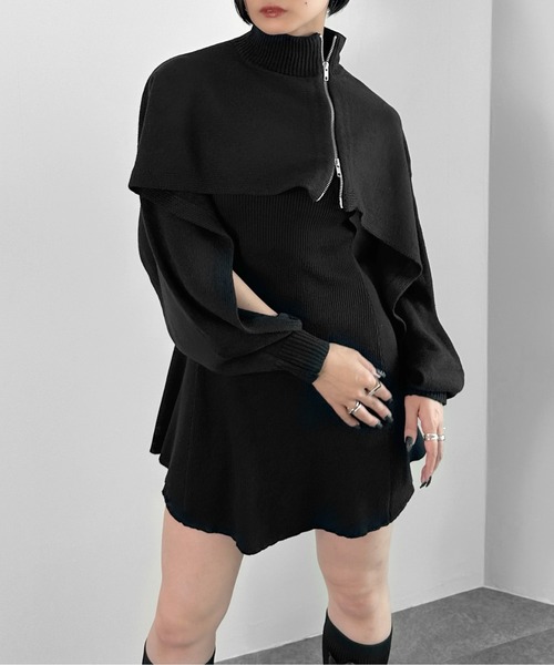 セール】【LVEU.】アシンメトリージップハイネックレイヤードニット