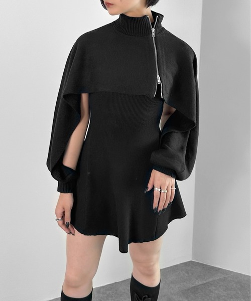 セール】【LVEU.】アシンメトリージップハイネックレイヤードニット