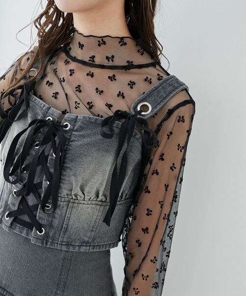 MAJESTIC LEGON（マジェスティックレゴン）の「ニュアンスシアータートルトップス（Tシャツ/カットソー・レディース・グレー/オフホワイト/ブラック/アイボリー・MEDIUM）」の4枚目の写真