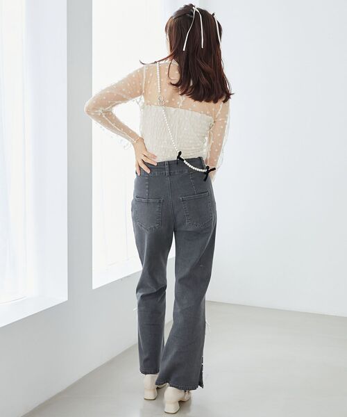 MAJESTIC LEGON（マジェスティックレゴン）の「ニュアンスシアータートルトップス（Tシャツ/カットソー・レディース・グレー/オフホワイト/ブラック/アイボリー・MEDIUM）」の12枚目の写真