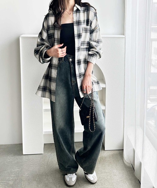 GeeRA(ジーラ)の「チェックロングシャツ(シャツ/ブラウス・レディース・ブラック/アイボリー/ライトベージュ/ベージュ・MEDIUM)」の13枚目の写真