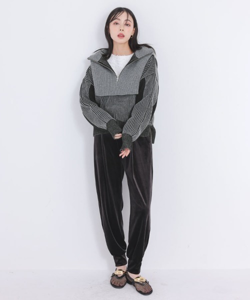 DONOBAN（ドノバン）の「バイカラーハーフジップニット（ニット/セーター・レディース・ブルー/ブラック/グリーン/レッド/ミント・ONE）」の6枚目の写真