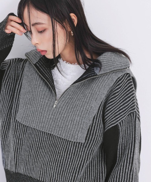 DONOBAN（ドノバン）の「バイカラーハーフジップニット（ニット/セーター・レディース・ブルー/ブラック/グリーン/レッド/ミント・ONE）」の7枚目の写真