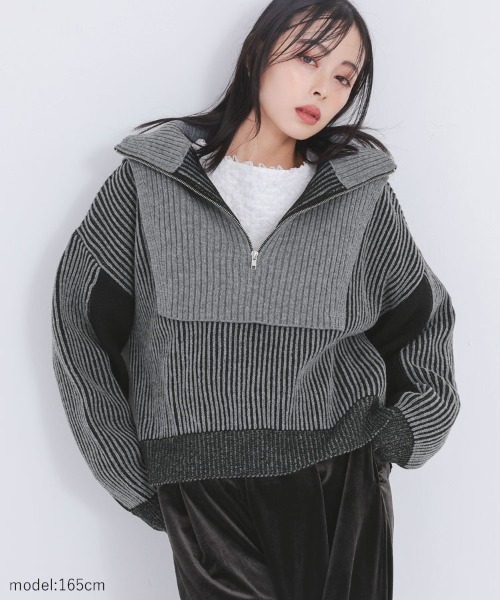 DONOBAN（ドノバン）の「バイカラーハーフジップニット（ニット/セーター・レディース・ブルー/ブラック/グリーン/レッド/ミント・ONE）」の8枚目の写真