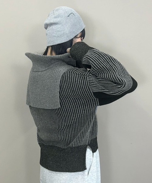 DONOBAN（ドノバン）の「バイカラーハーフジップニット（ニット/セーター・レディース・ブルー/ブラック/グリーン/レッド/ミント・ONE）」の13枚目の写真