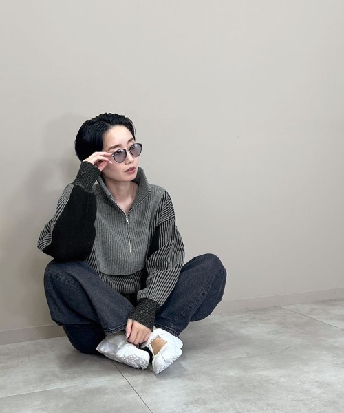 DONOBAN（ドノバン）の「バイカラーハーフジップニット（ニット/セーター・レディース・ブルー/ブラック/グリーン/レッド/ミント・ONE）」の14枚目の写真