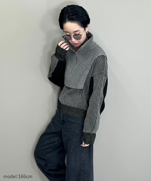 DONOBAN（ドノバン）の「バイカラーハーフジップニット（ニット/セーター・レディース・ブルー/ブラック/グリーン/レッド/ミント・ONE）」の15枚目の写真