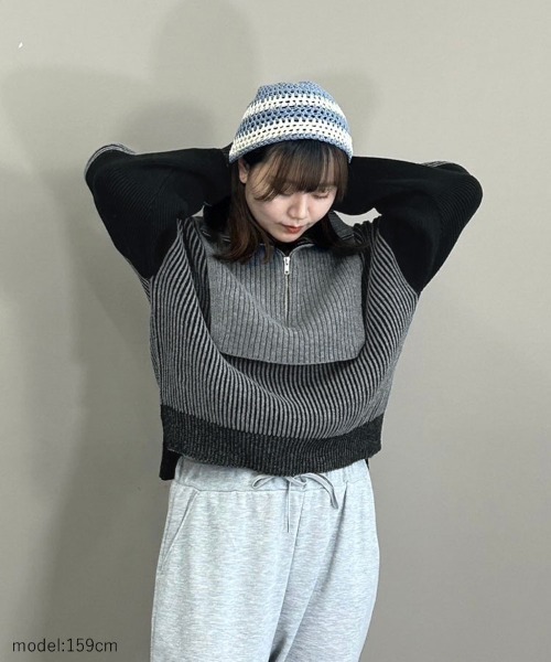 DONOBAN（ドノバン）の「バイカラーハーフジップニット（ニット/セーター・レディース・ブルー/ブラック/グリーン/レッド/ミント・ONE）」の16枚目の写真