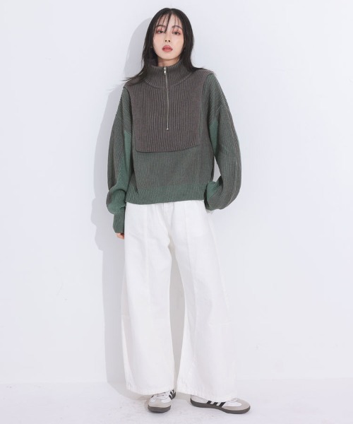 DONOBAN（ドノバン）の「バイカラーハーフジップニット（ニット/セーター・レディース・ブルー/ブラック/グリーン/レッド/ミント・ONE）」の18枚目の写真