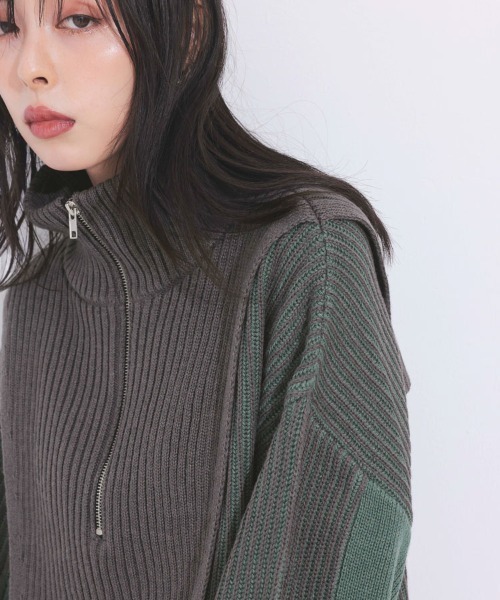 DONOBAN（ドノバン）の「バイカラーハーフジップニット（ニット/セーター・レディース・ブルー/ブラック/グリーン/レッド/ミント・ONE）」の19枚目の写真