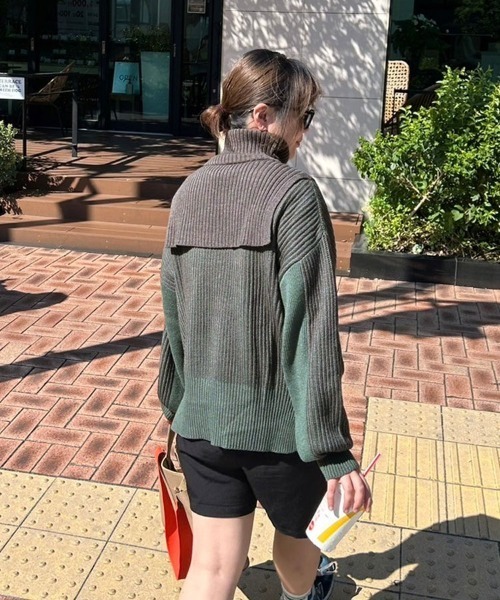 DONOBAN（ドノバン）の「バイカラーハーフジップニット（ニット/セーター・レディース・ブルー/ブラック/グリーン/レッド/ミント・ONE）」の21枚目の写真