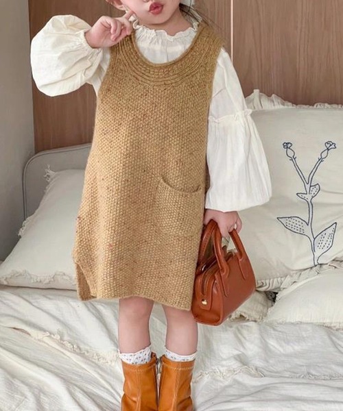 【aimoha-KIDS-】ニットワンピース＋ブラウスセット（セットアップ）｜aimoha（アイモハ）