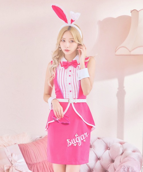 ピンクドールバニーコスプレ【ハロウィン5点セット】（コスチューム