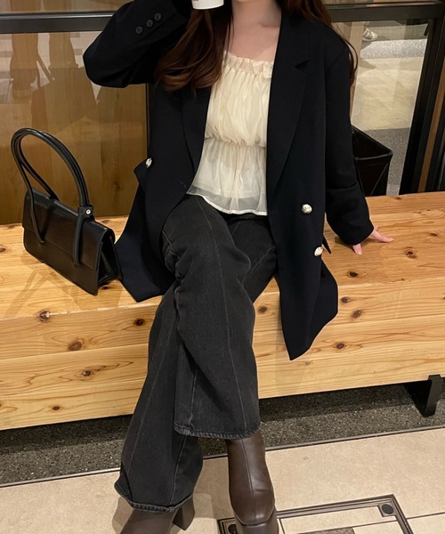 PURE BRIGHT（ピュアブライト）の「【RiLiコラボ】ダブルテーラードジャケット（テーラードジャケット・レディース・ベージュ/ネイビー・FREE）」の13枚目の写真