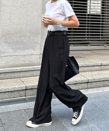 ISOOK | ベルト付きタックワイドスラックス(chiica select) / タックパンツ ワイドパンツ サイズ展開(スラックス)