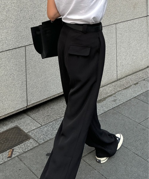 ISOOK（アイスー）の「ベルト付きタックワイドスラックス(chiica select) / タックパンツ ワイドパンツ サイズ展開（スラックス・レディース・ブラック/ベージュ・S/M）」の18枚目の写真