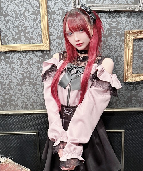 マチャット　ブラウス　ピンク MA*RS（アメーバーマーズ）の「肩開きフリルスライダーブラウス