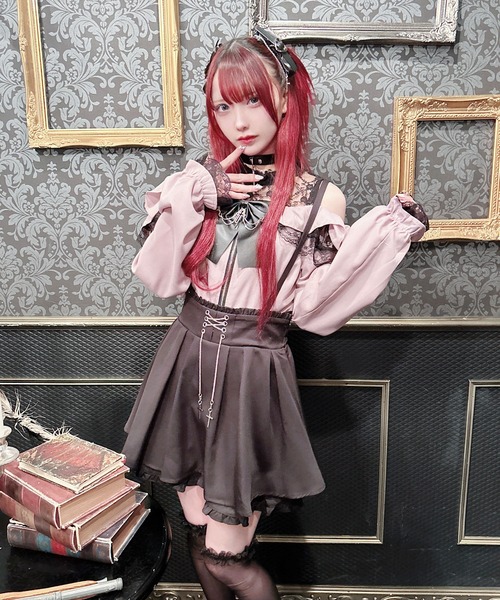 MARS❤️ピンクフリル付きトップス❤️ MA*RS】リボン付きレーステレコトップス - ピンク size-F | 地雷