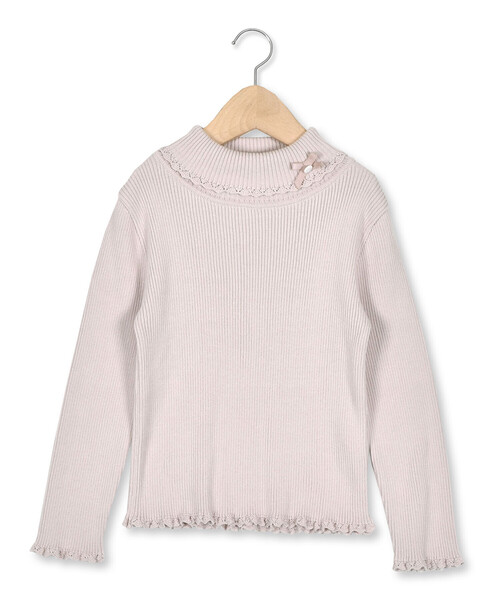 Tartine et Chocolat（タルティーヌエショコラ）の「【日本製】リボン付きソフトコットンハイネックセーター(80~140cm)（ニット/セーター・キッズ・ネイビー/オフホワイト/グレー/ピンク・110cm/140cm/100cm/120cm/130cm/90cm/80ｃｍ）」の4枚目の写真