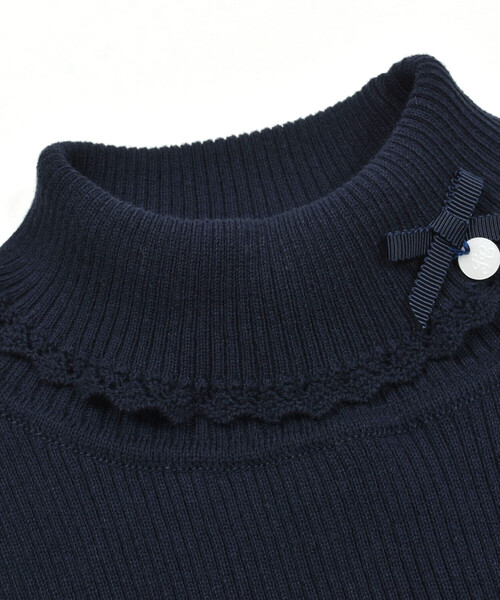 Tartine et Chocolat（タルティーヌエショコラ）の「【日本製】リボン付きソフトコットンハイネックセーター(80~140cm)（ニット/セーター・キッズ・ネイビー/オフホワイト/グレー/ピンク・110cm/140cm/100cm/120cm/130cm/90cm/80ｃｍ）」の17枚目の写真