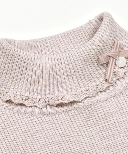 Tartine et Chocolat（タルティーヌエショコラ）の「【日本製】リボン付きソフトコットンハイネックセーター(80~140cm)（ニット/セーター・キッズ・ネイビー/オフホワイト/グレー/ピンク・110cm/140cm/100cm/120cm/130cm/90cm/80ｃｍ）」の20枚目の写真