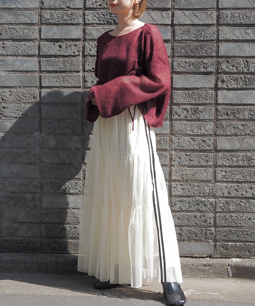 tiptop（ティップトップ）の「ライン入りチュールティアードスカート（スカート・レディース・アイボリー/ブラック・FREE）」の4枚目の写真