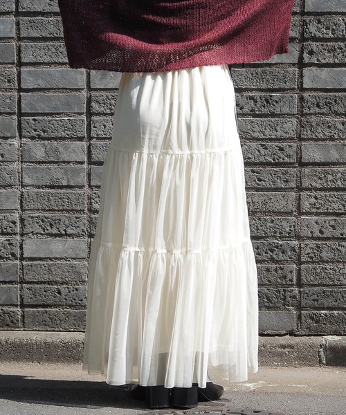 tiptop（ティップトップ）の「ライン入りチュールティアードスカート（スカート・レディース・アイボリー/ブラック・FREE）」の7枚目の写真