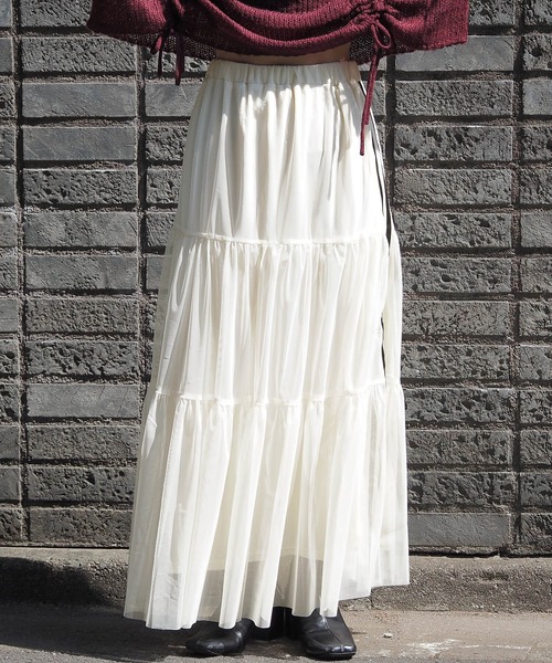 tiptop（ティップトップ）の「ライン入りチュールティアードスカート（スカート・レディース・アイボリー/ブラック・FREE）」の9枚目の写真