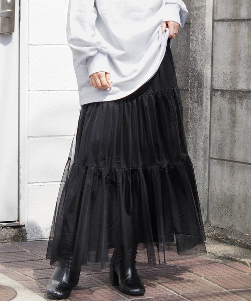 tiptop（ティップトップ）の「ライン入りチュールティアードスカート（スカート・レディース・アイボリー/ブラック・FREE）」の12枚目の写真