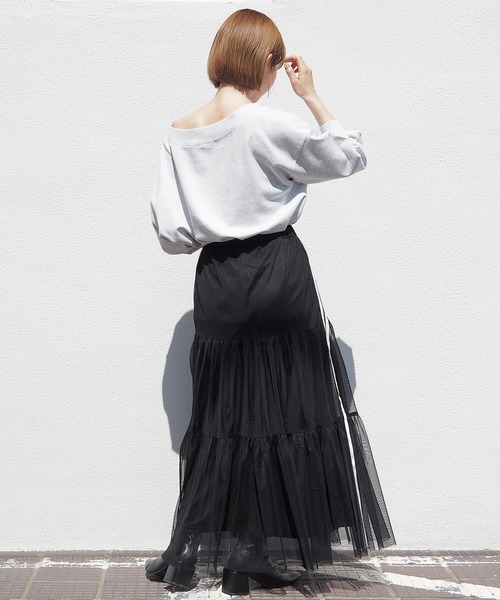 tiptop（ティップトップ）の「ライン入りチュールティアードスカート（スカート・レディース・アイボリー/ブラック・FREE）」の19枚目の写真