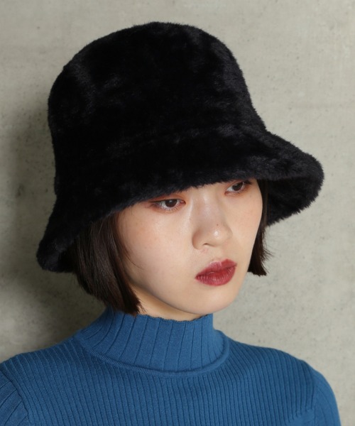 ROSE BUD(ローズバッド)の「ヘアリーバケットハット(ハット・レディース・ブラック/ブラウン・FREE)」の1枚目の写真