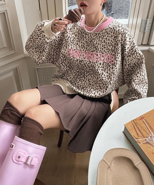 HOOK(フック)の「【HOOK】for girls フロントプリントレオパード総柄リンガースウェット(スウェット・レディース・カーキ/ダークグレー/ベージュ/ダークベージュ・FREE)」の12枚目の写真