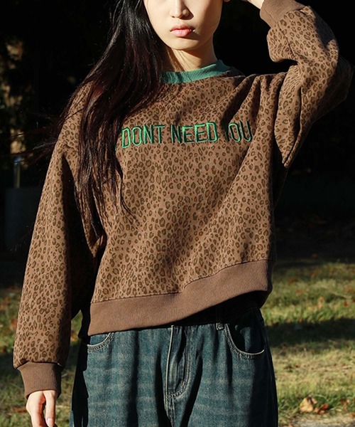 HOOK(フック)の「【HOOK】for girls フロントプリントレオパード総柄リンガースウェット(スウェット・レディース・カーキ/ダークグレー/ベージュ/ダークベージュ・FREE)」の20枚目の写真