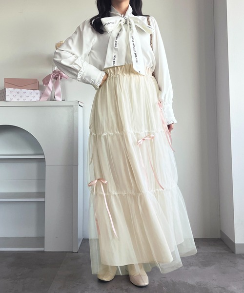apres jour（アプレジュール）の「チュールリボンスカート【ZOZOTOWN限定アイテム】（スカート・レディース・ブラック/サックスブルー/アイボリー/ピンクベージュ・X-LARGE/フリー）」の10枚目の写真