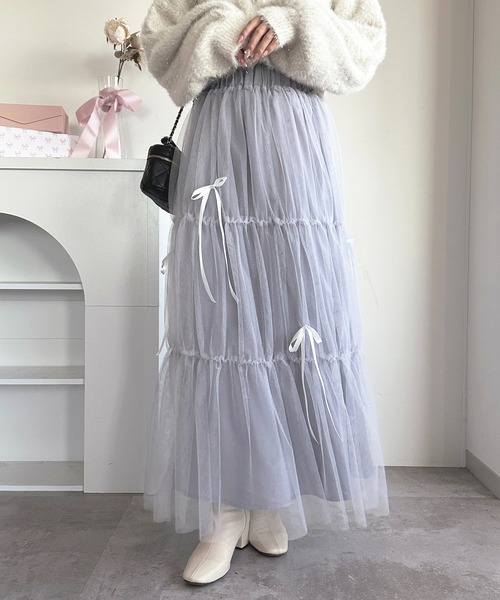 apres jour（アプレジュール）の「チュールリボンスカート【ZOZOTOWN限定アイテム】（スカート・レディース・ブラック/サックスブルー/アイボリー/ピンクベージュ・X-LARGE/フリー）」の18枚目の写真