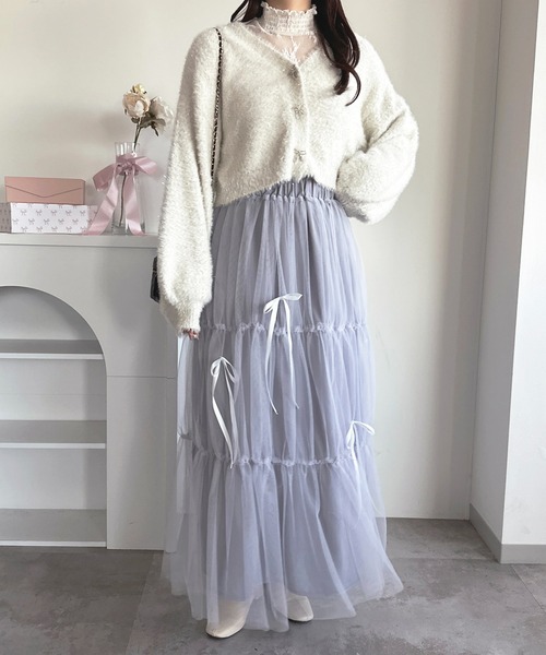 apres jour（アプレジュール）の「チュールリボンスカート【ZOZOTOWN限定アイテム】（スカート・レディース・ブラック/サックスブルー/アイボリー/ピンクベージュ・X-LARGE/フリー）」の21枚目の写真