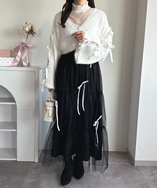 apres jour（アプレジュール）の「チュールリボンスカート【ZOZOTOWN限定アイテム】（スカート・レディース・ブラック/サックスブルー/アイボリー/ピンクベージュ・X-LARGE/フリー）」の5枚目の写真