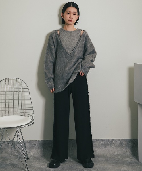 ANOTHER S（アナザーエス）の「サイドフリンジラインニットパンツ（その他パンツ・レディース・グレー/ブラック・FREE）」の15枚目の写真
