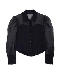 〈新品タグ付〉Ameri / SHEER BUSTIER BLOUSE Mサイズ Ameri（アメリ）の「SHEER DOCKING KNIT BUSTIER BLOUSE（シャツ