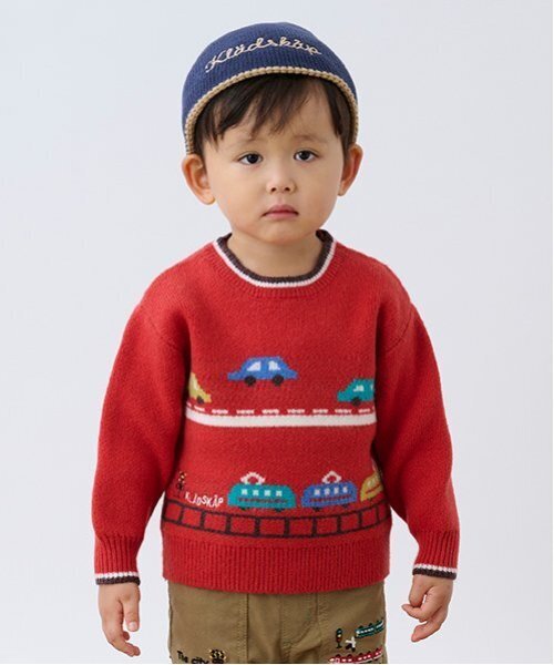 kladskap（クレードスコープ）の「乗り物ニットプルオーバー（ニット/セーター・キッズ・トップグレー/レッド・120cm/110cm/90cm/100cm）」の2枚目の写真