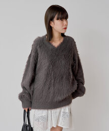 WHIMSIC | 【UNISEX】フェザーヤーンVネックニットプルオーバー(ニット/セーター)