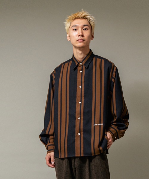 APPLEBUM(アップルバム)の「Wooly Twill Stripe Oversize L/S Shirt(シャツ/ブラウス・メンズ・ブラウン/アイボリー・X-LARGE/LARGE/MEDIUM)」の1枚目の写真