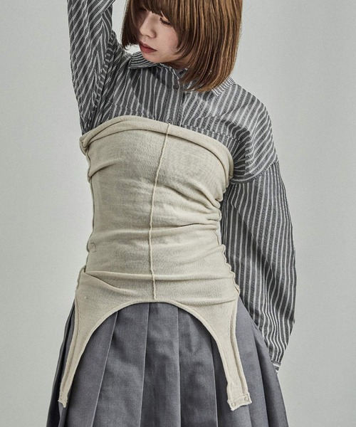 Fashion Letter(ファッションレター)の「オーバーサイズ ストライプポケットシャツ(シャツ/ブラウス・レディース・チャコール/アイボリー/ブルー・M)」の2枚目の写真